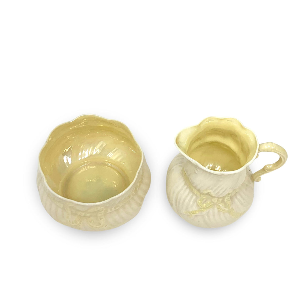 Belleek "Ribbon" Cream & Sugar (5th Mark)