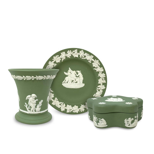 Wedgwood Sage Green Jasperware Vanity Set (3pcs)