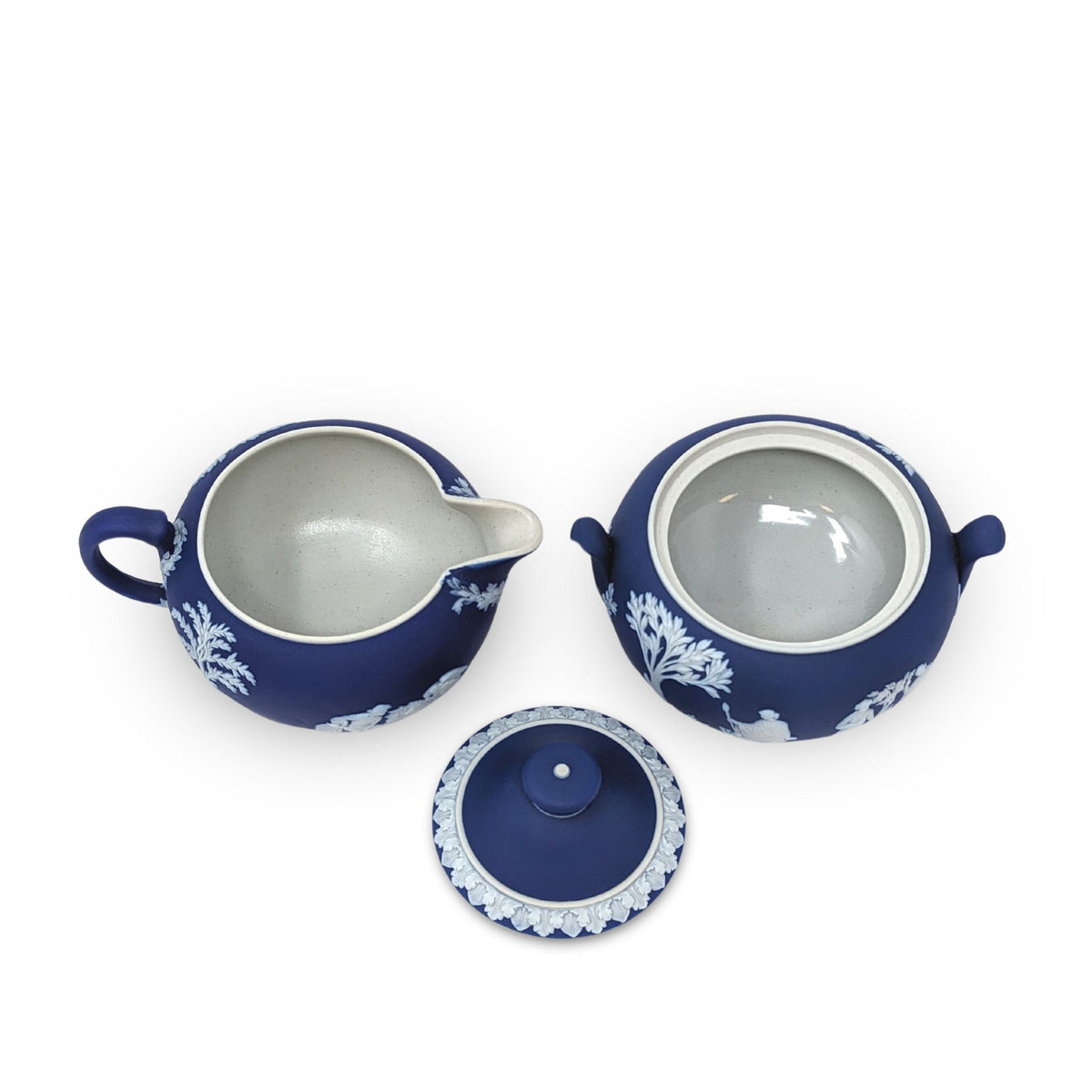 Wedgwood Dark Blue Jasperware Cream & Sugar