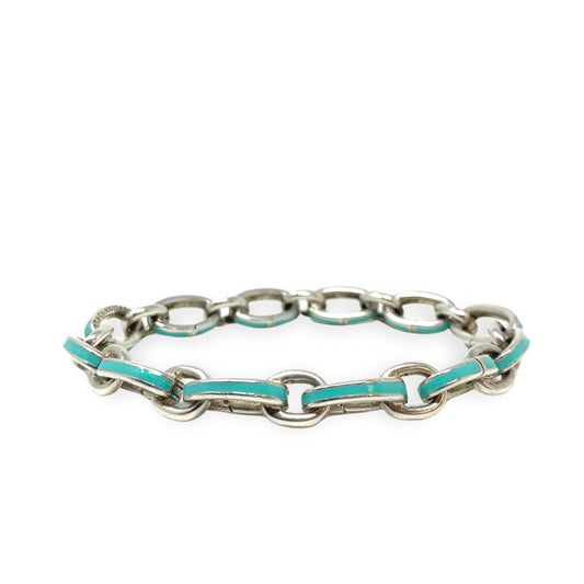 Tiffany & Co. Clasp Link Blue Enameled Charm Bracelet