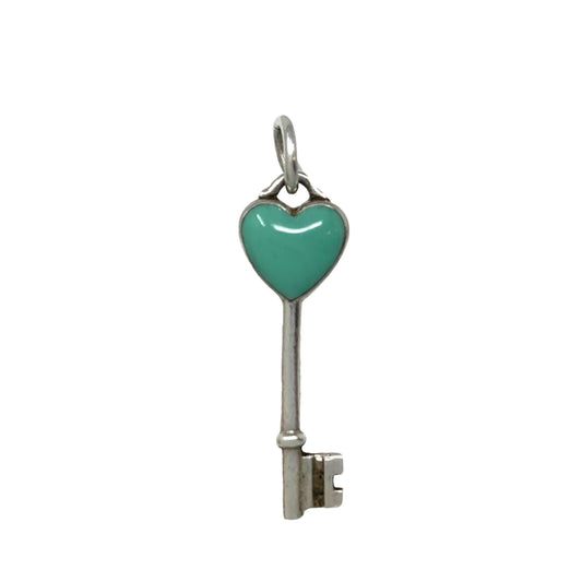 Tiffany & Co Sterling Blue Enamel Heart Key Charm/ Pendant