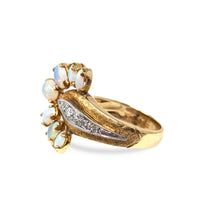 18K Gold Opal & Diamond Peacock Ring - Size 7