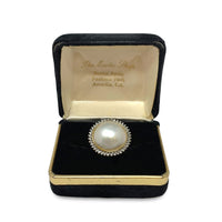 Vintage 14K Gold 21mm Pearl & Diamond Ring - Size 6