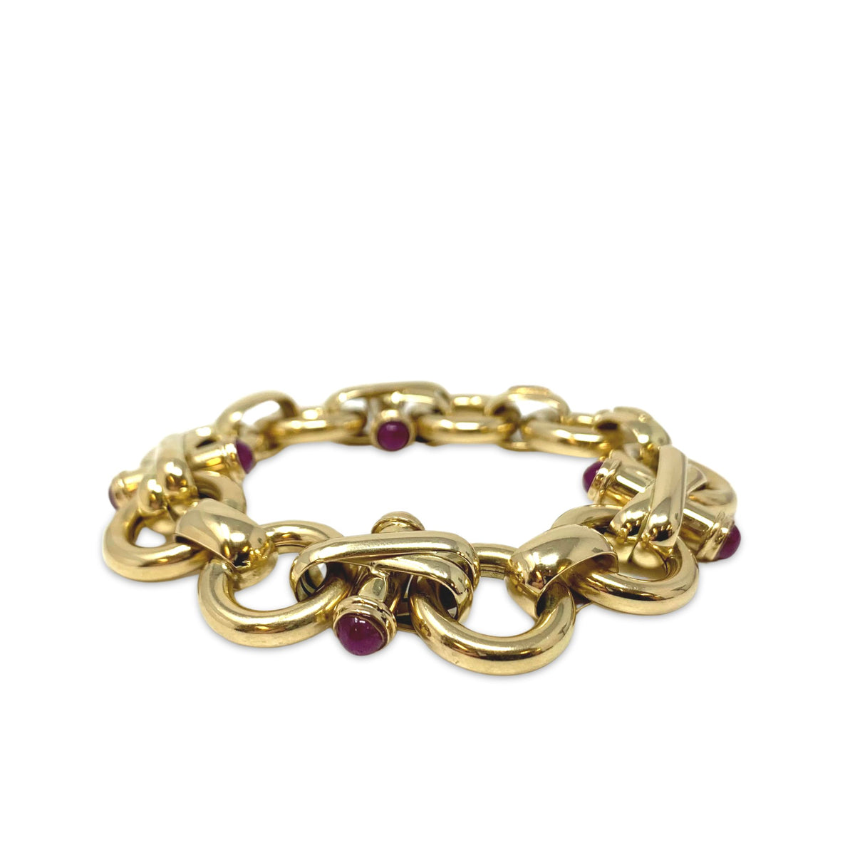 Italian 14K Gold Cabochon Ruby XO Bracelet