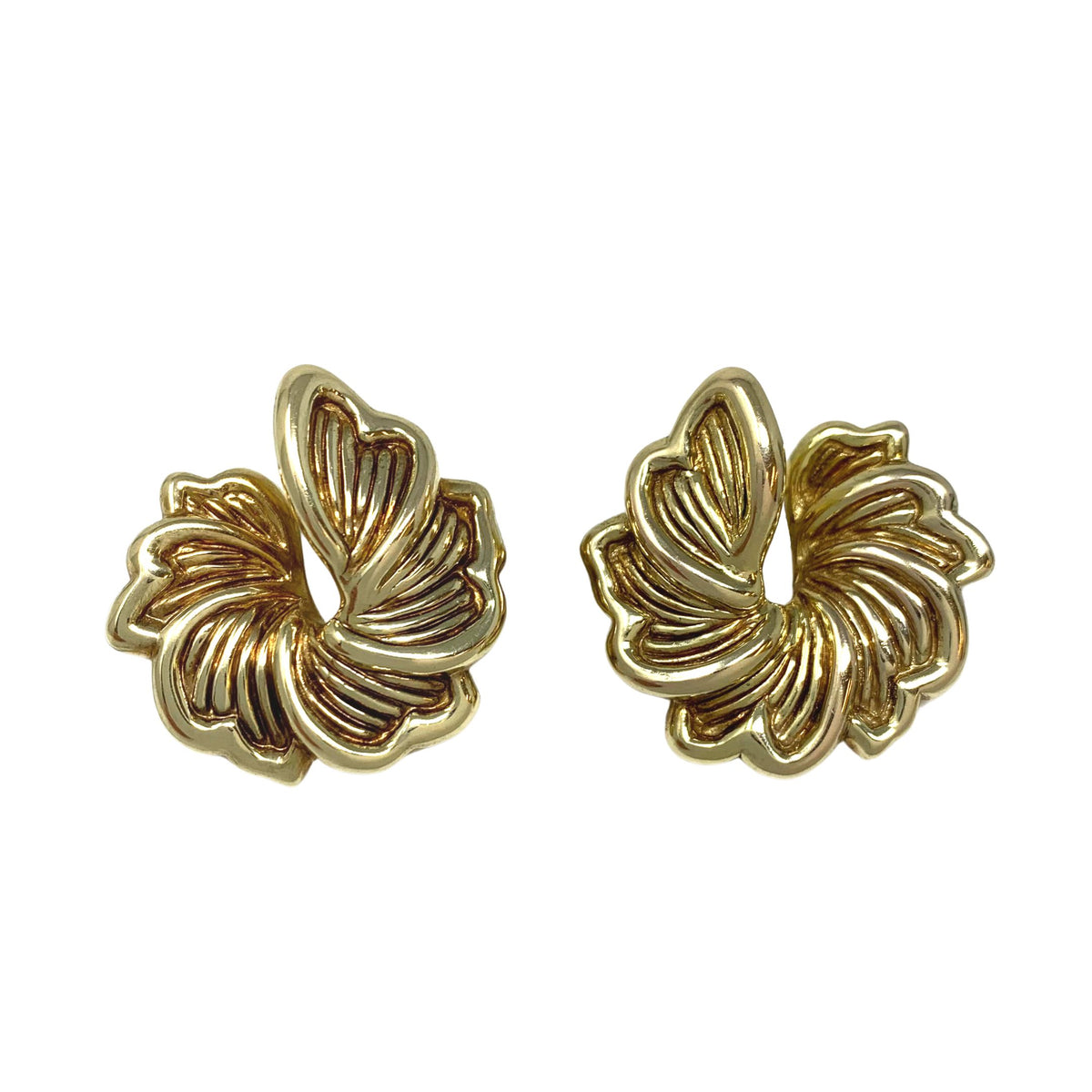 14K Gold Fan Swirl Earrings