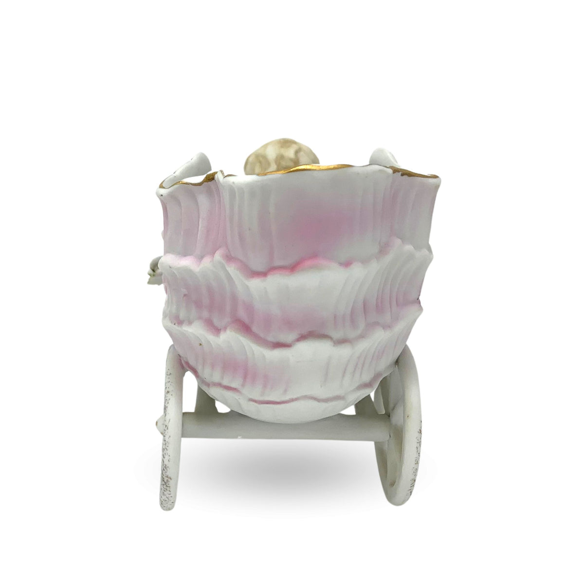 Porcelain Cherub Pushing a Seashell Wheelbarrow