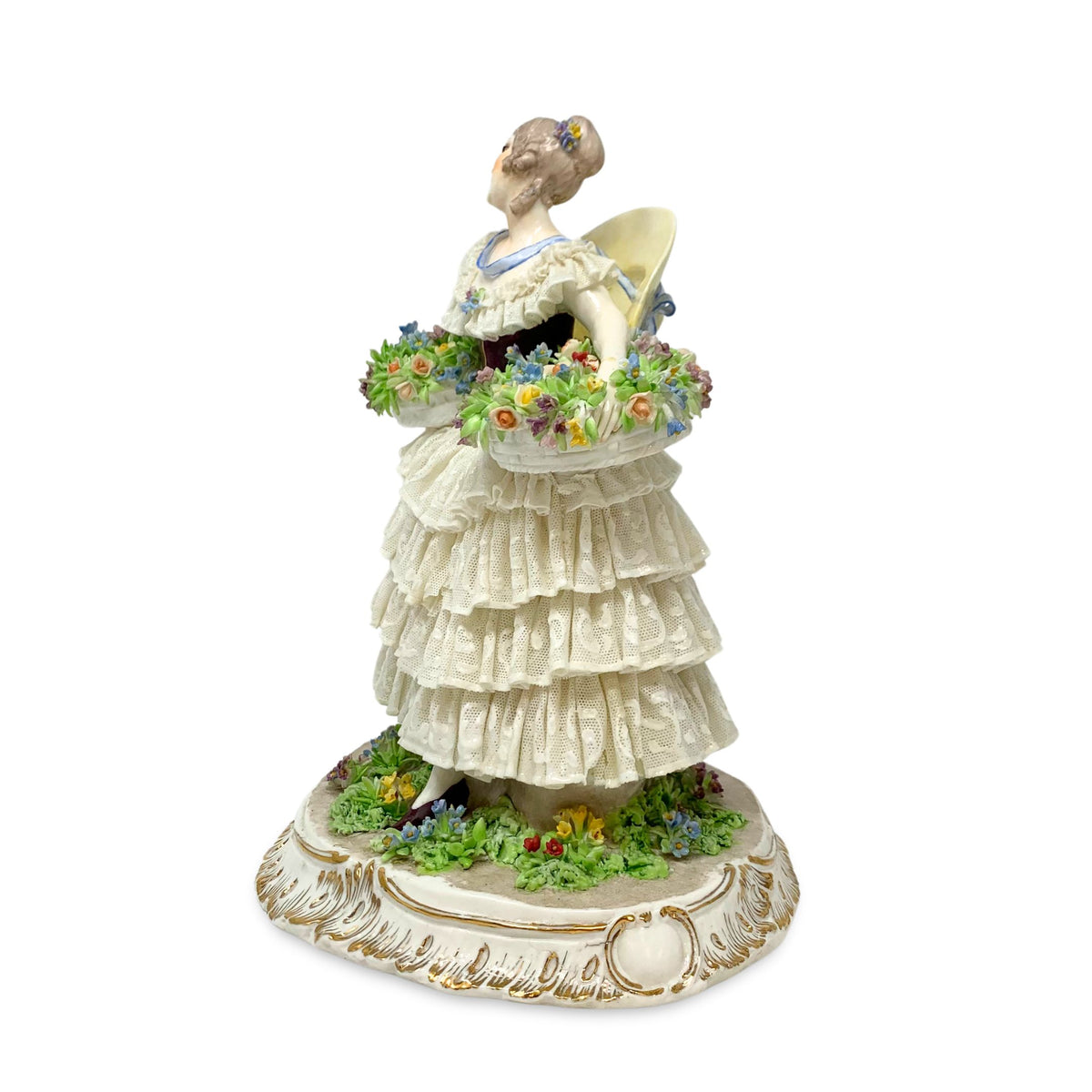 Luigi Fabris Italy Porcelain Figurine of a Young Lady with Flower Baskets