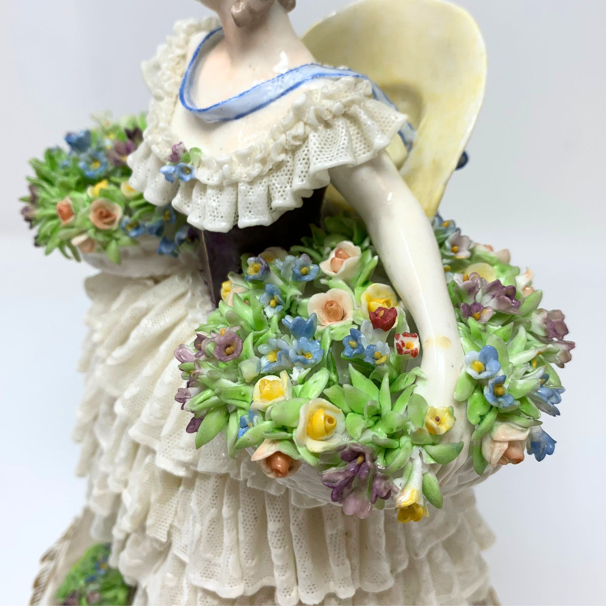 Luigi Fabris Italy Porcelain Figurine of a Young Lady with Flower Baskets