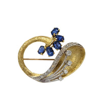 Vintage 18K Gold Sapphire & Diamond Peacock Brooch