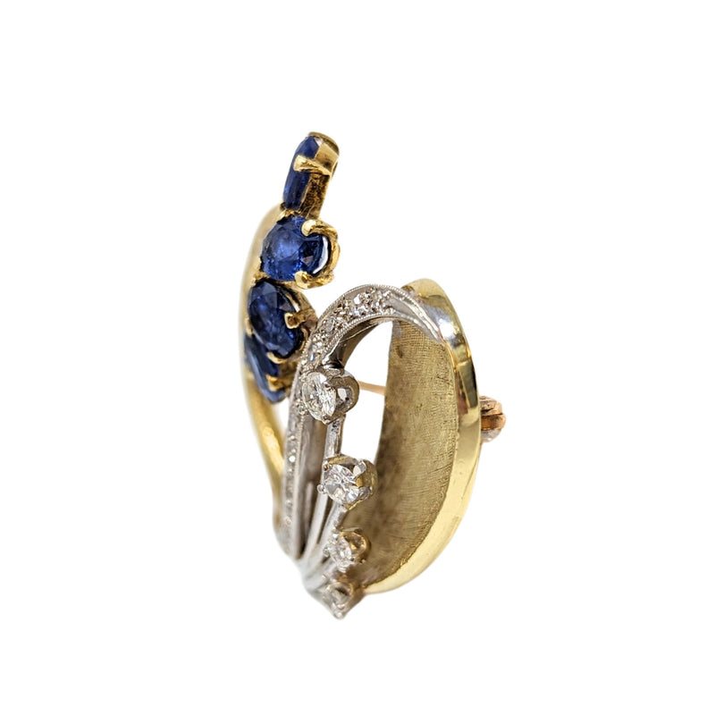 Vintage 18K Gold Sapphire & Diamond Peacock Brooch