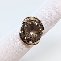 14K Gold 55.0ct Smoky Topaz Leaf Ring - Size 6.25