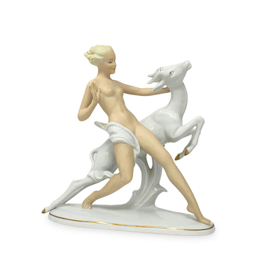 Schaubach Kunst/Wallendorf Art Deco Porcelain Figurine "Woman With Goat"