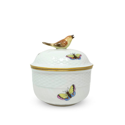Herend "Rothschild Decor" Covered Sugar Bowl With Bird Finial