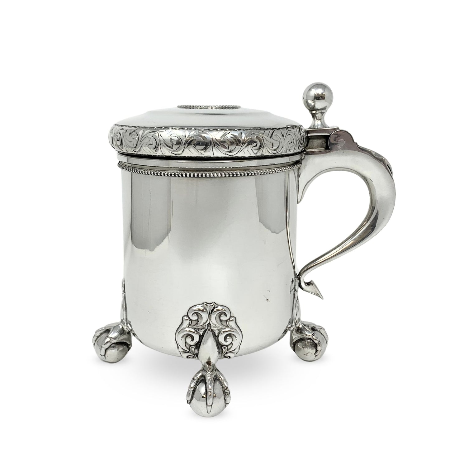 BM Tinn Norway Pewter Lidded Tankard W/ Eagle-Talon Feet