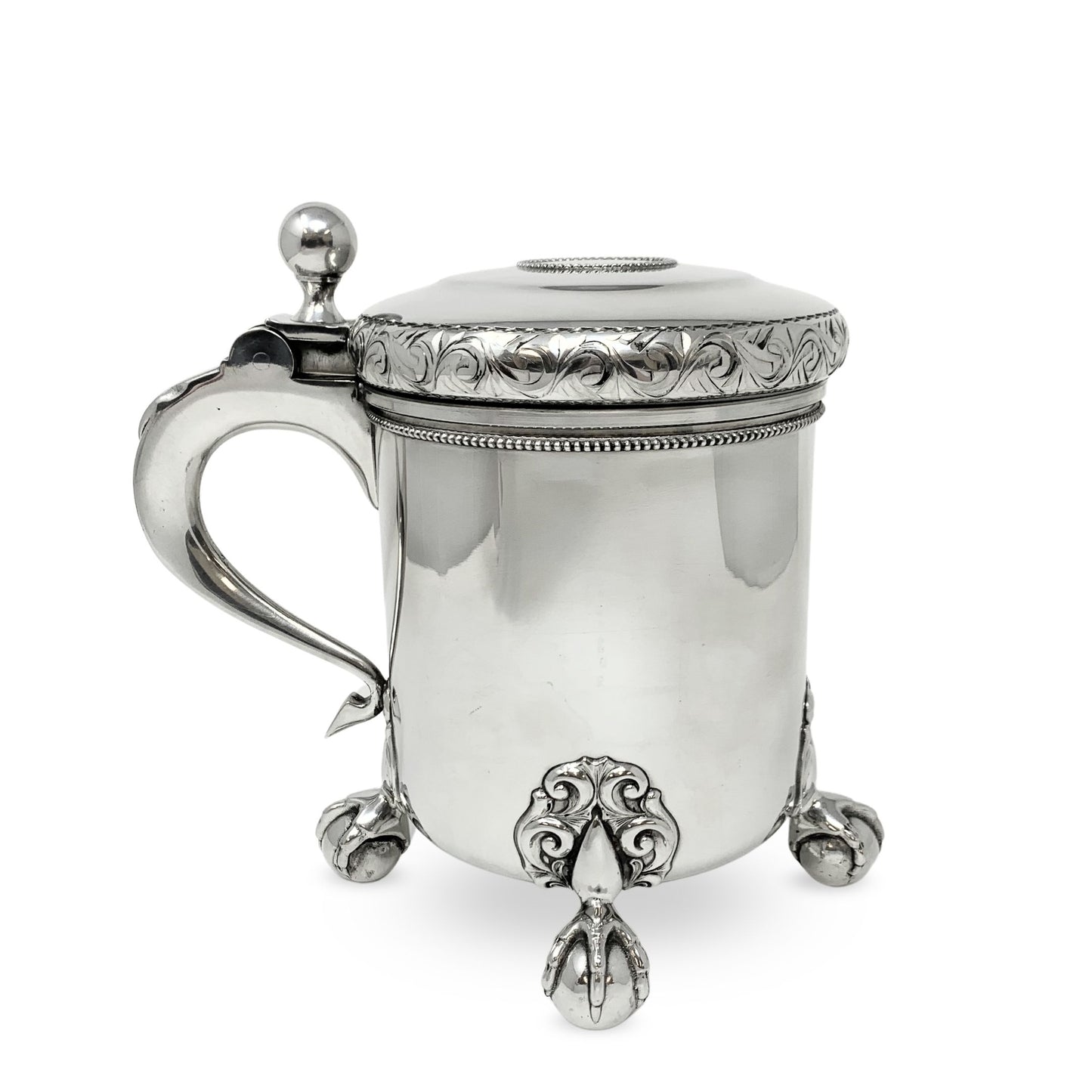 BM Tinn Norway Pewter Lidded Tankard W/ Eagle-Talon Feet