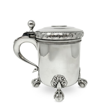 BM Tinn Norway Pewter Lidded Tankard W/ Eagle-Talon Feet