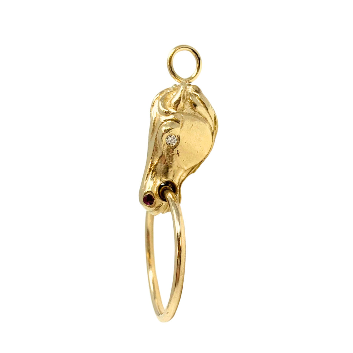 14K Gold Diamond & Ruby Horse Head Pendant/Fob