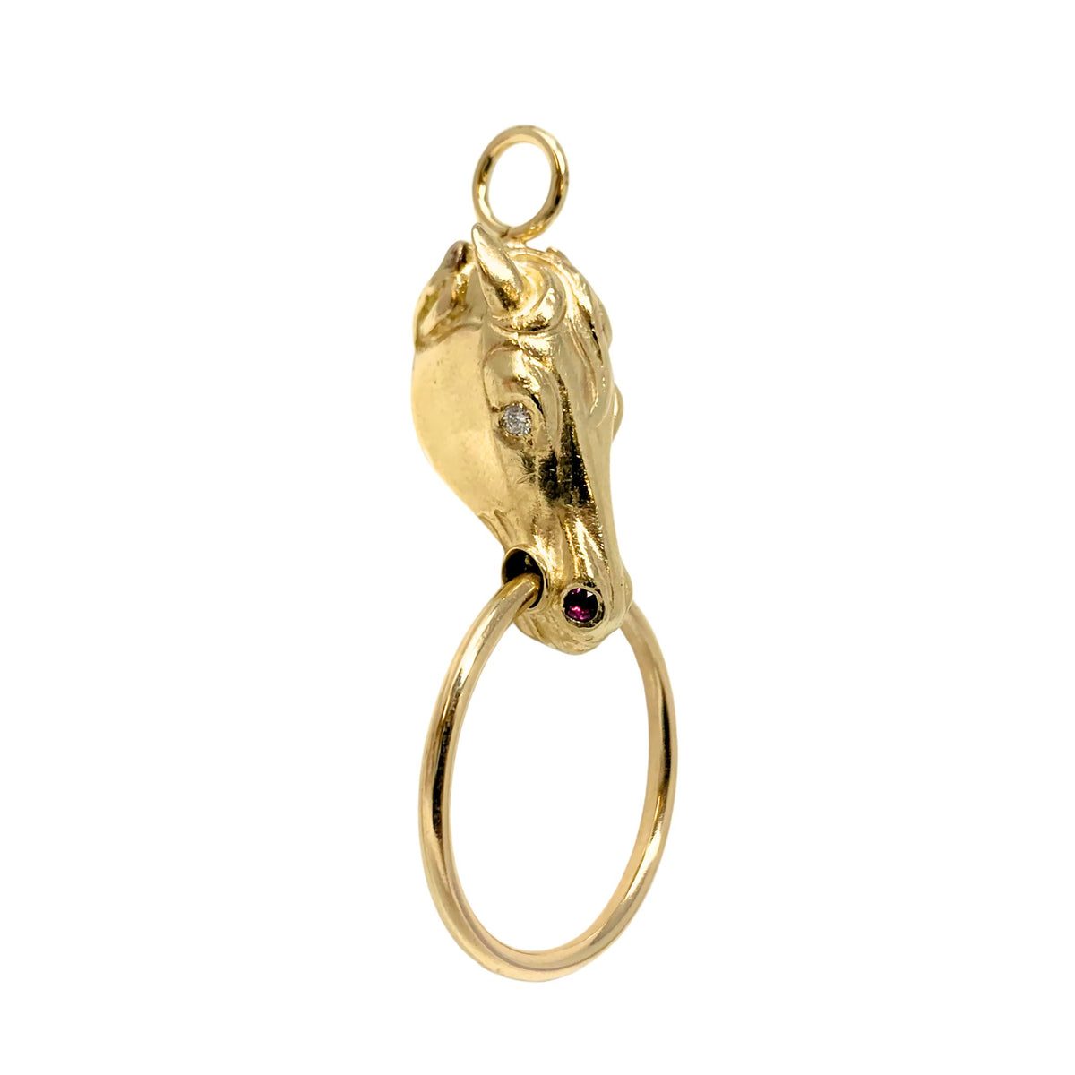 14K Gold Diamond & Ruby Horse Head Pendant/Fob