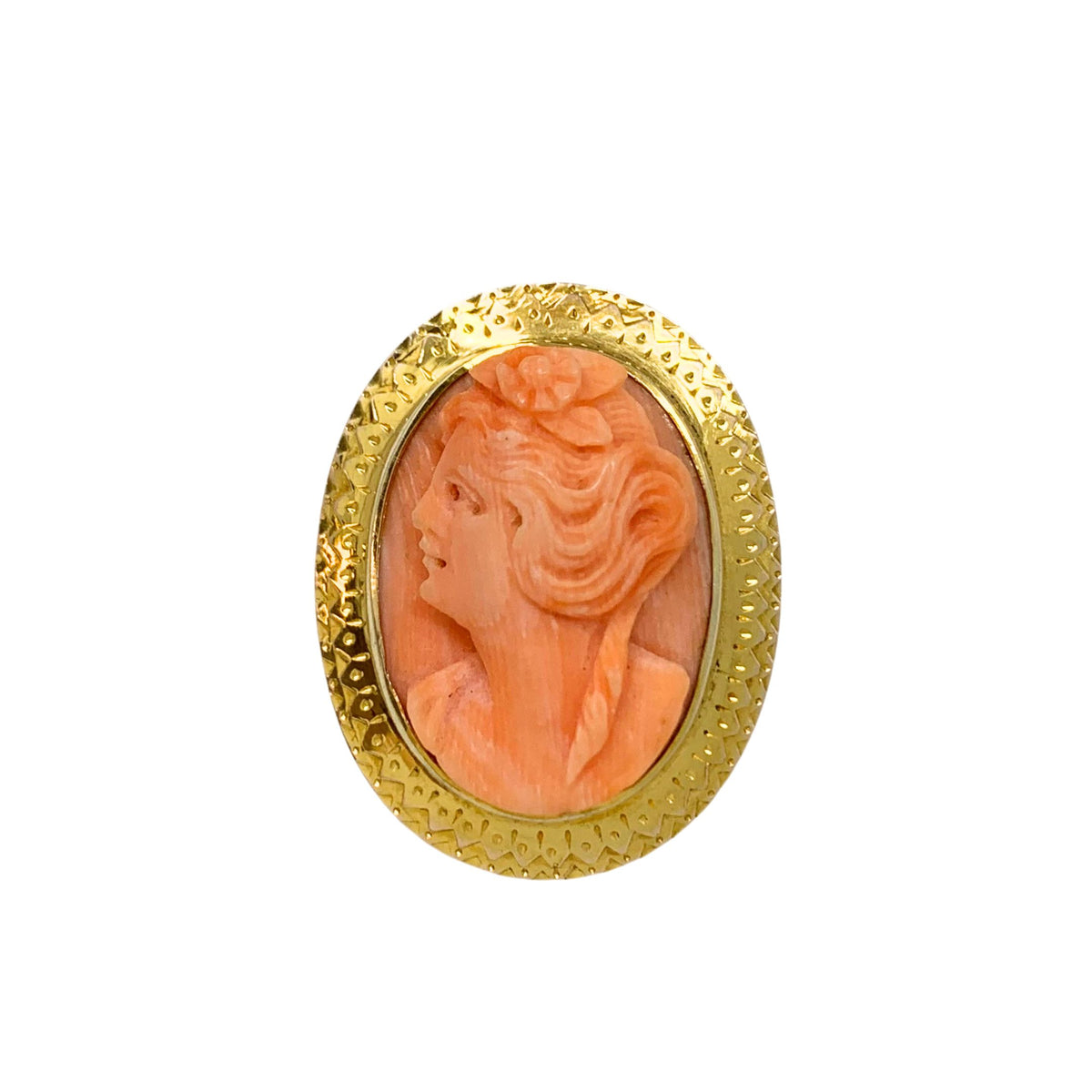 Victorian 10K Gold Angel Skin Coral Pendant/Brooch