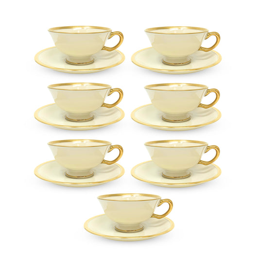 Lenox "Tuxedo" (Gold Backstamp) Set of 7 Footed Cups & Saucers (14pcs)