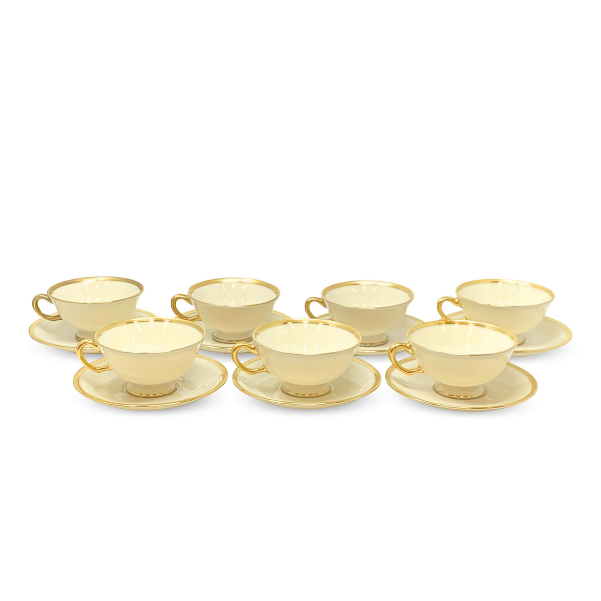 Lenox "Tuxedo" (Gold Backstamp) Set of 7 Footed Cups & Saucers (14pcs)