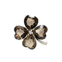 14K Gold Smokey Topaz & Diamond Clover Brooch