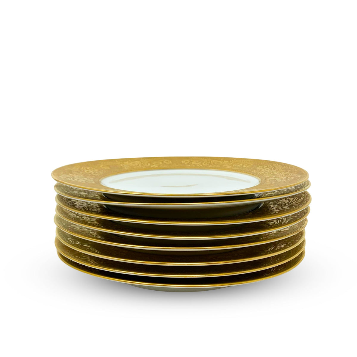 Wheeling Decorating Company Gold Rimmed Dinner/Cabinet Plates (8)