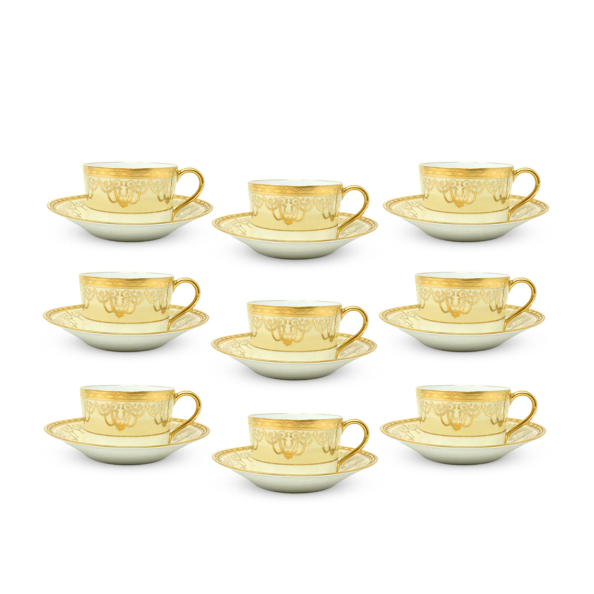 S&S Limoges France Set of 9 Cups/Saucers (18pcs)