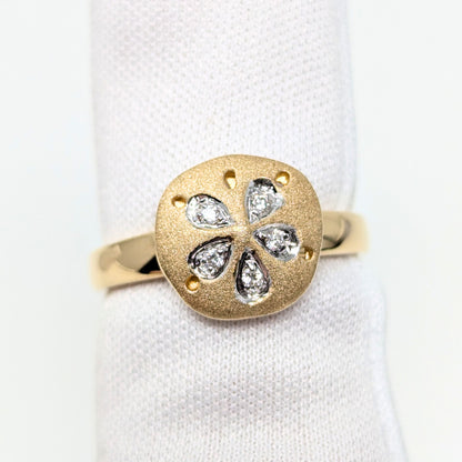 Denny Wong 14K Gold Diamond Sand Dollar Ring - Size 7.25