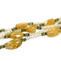 Peridot Pearl & Quartz Sterling Strand Necklace