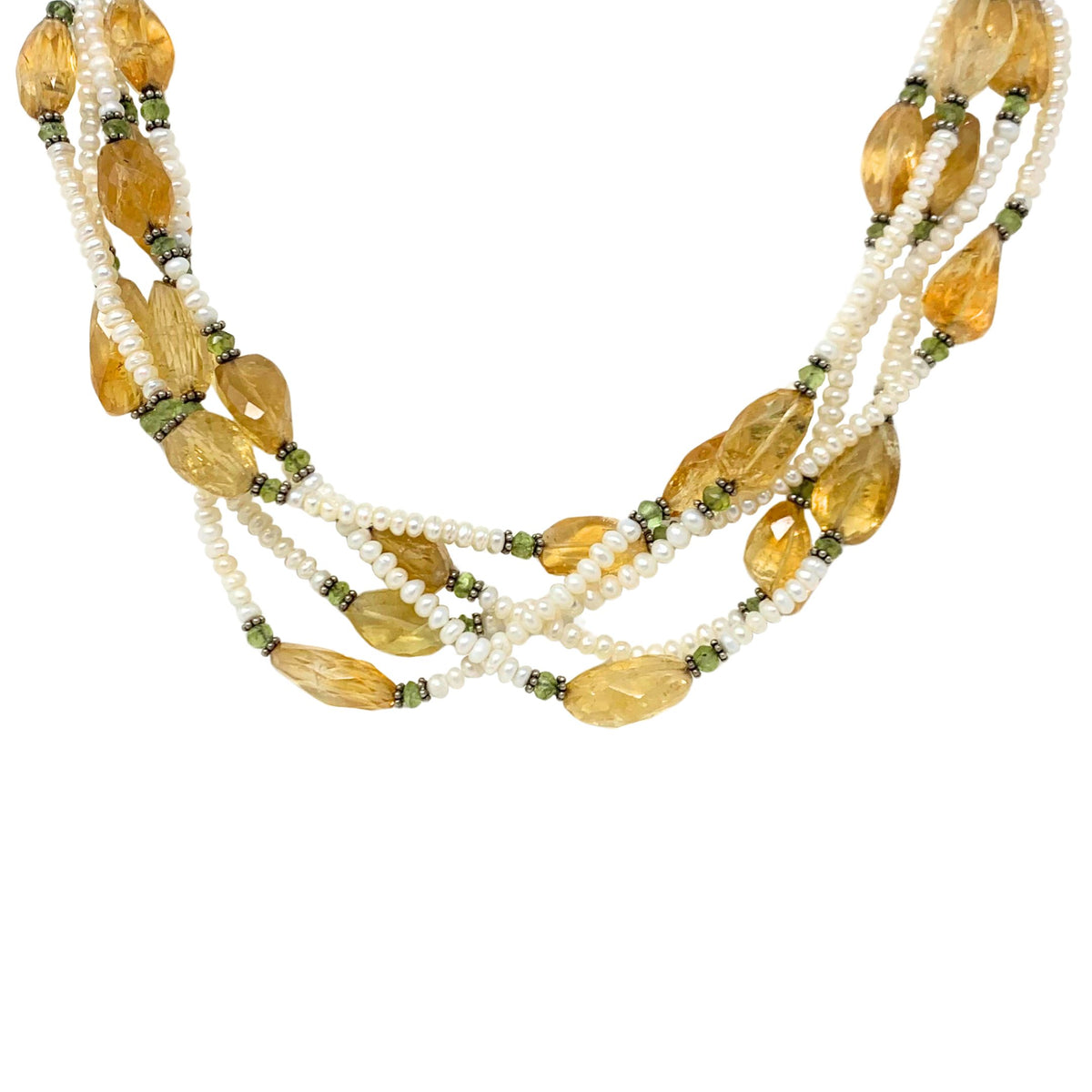 Peridot Pearl & Quartz Sterling Strand Necklace