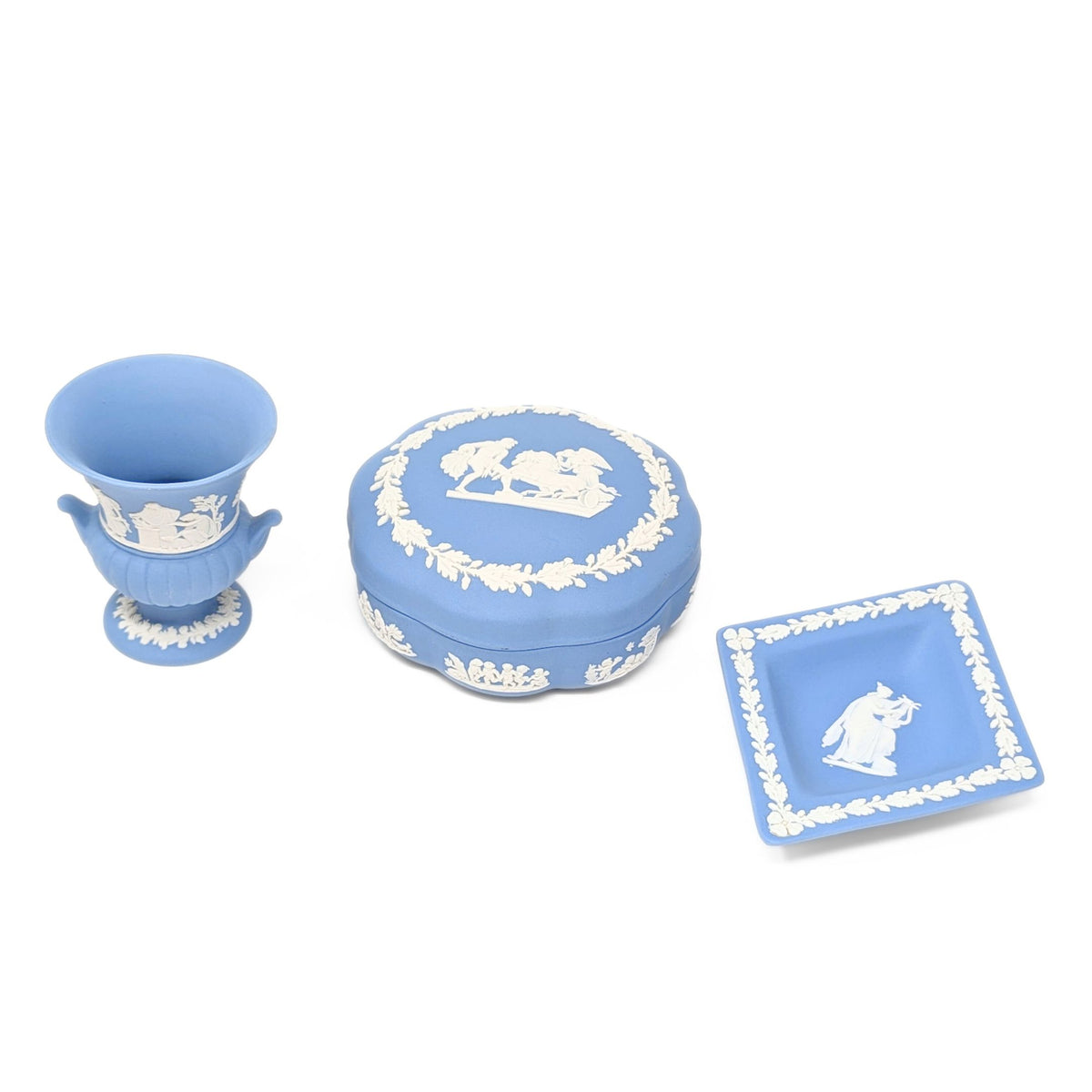 Wedgwood Pale Blue Jasperware 3pc Vanity Set