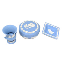 Wedgwood Pale Blue Jasperware 3pc Vanity Set