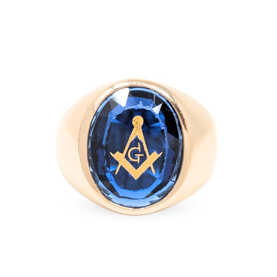 10K Gold Vintage Masonic Men's Ring - Size 8