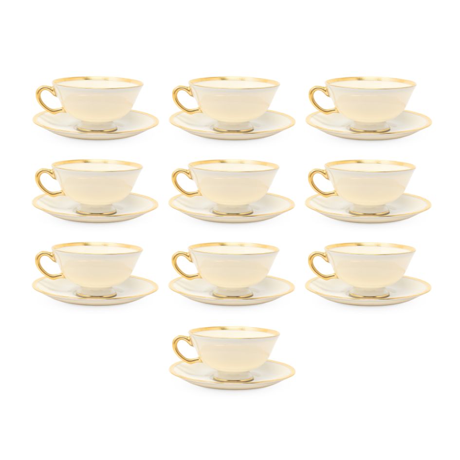 Lenox "Tuxedo" 20pc Footed Cup & Saucer Set (Gold Backstamp)