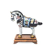 Vintage Chinese Cloisonné Battle Horse Figurine on Stand