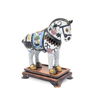 Vintage Chinese Cloisonné Battle Horse Figurine on Stand