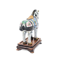 Vintage Chinese Cloisonné Battle Horse Figurine on Stand