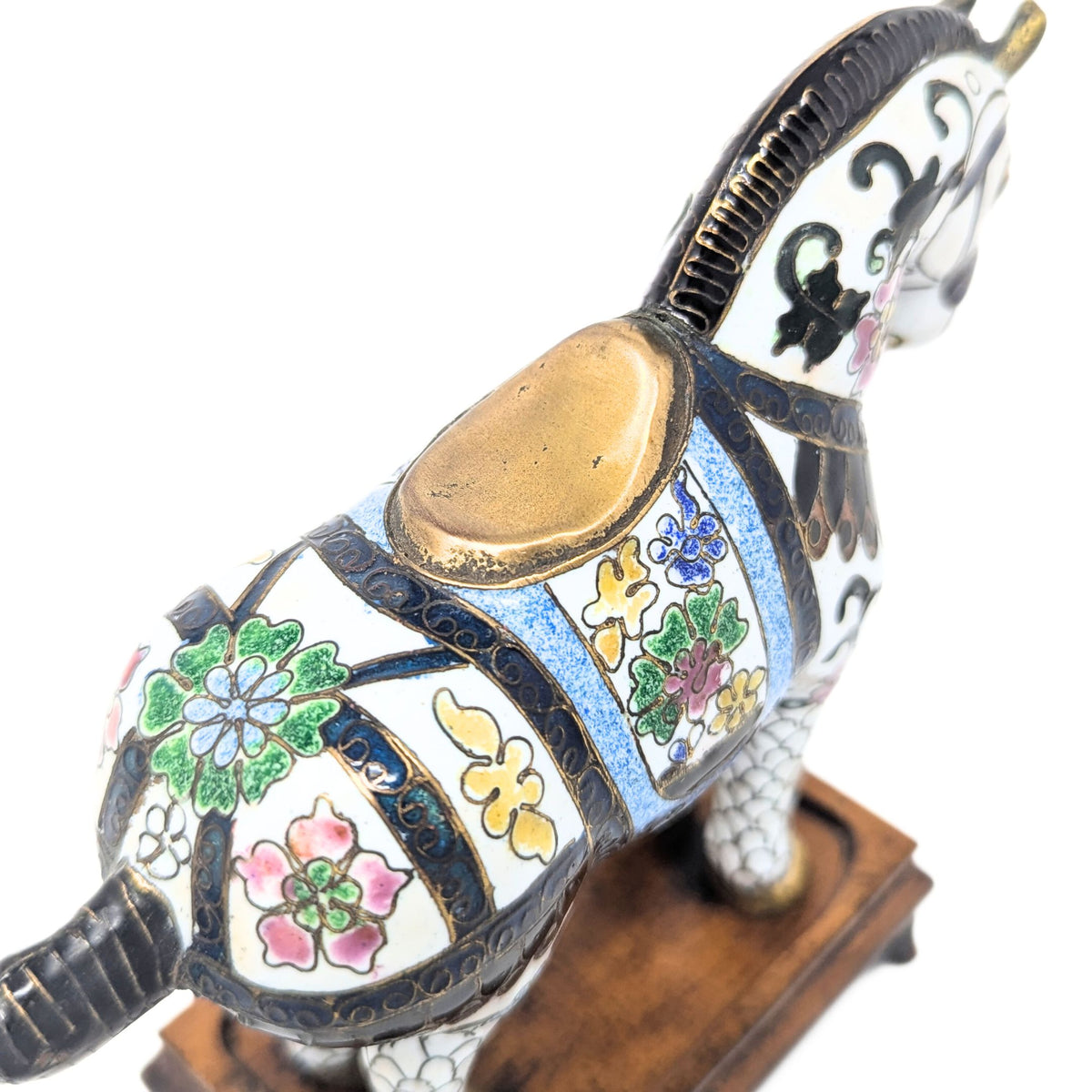 Vintage Chinese Cloisonné Battle Horse Figurine on Stand