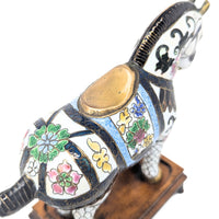 Vintage Chinese Cloisonné Battle Horse Figurine on Stand