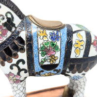 Vintage Chinese Cloisonné Battle Horse Figurine on Stand