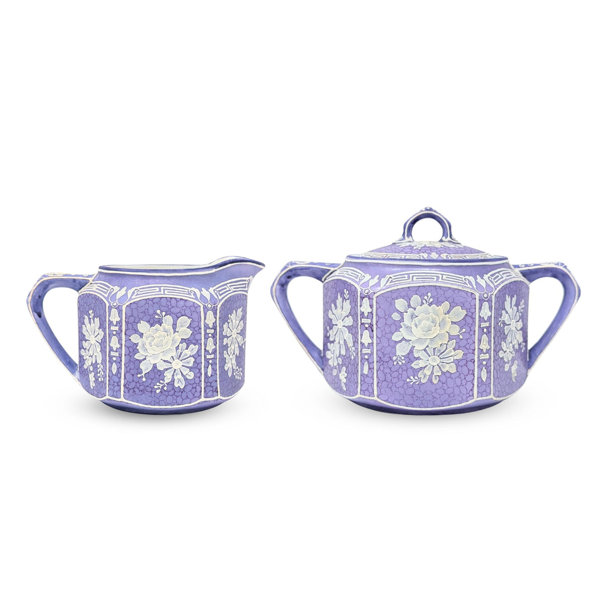 Nippon Lavender Moriage "Jasperware" Cream & Lidded Sugar