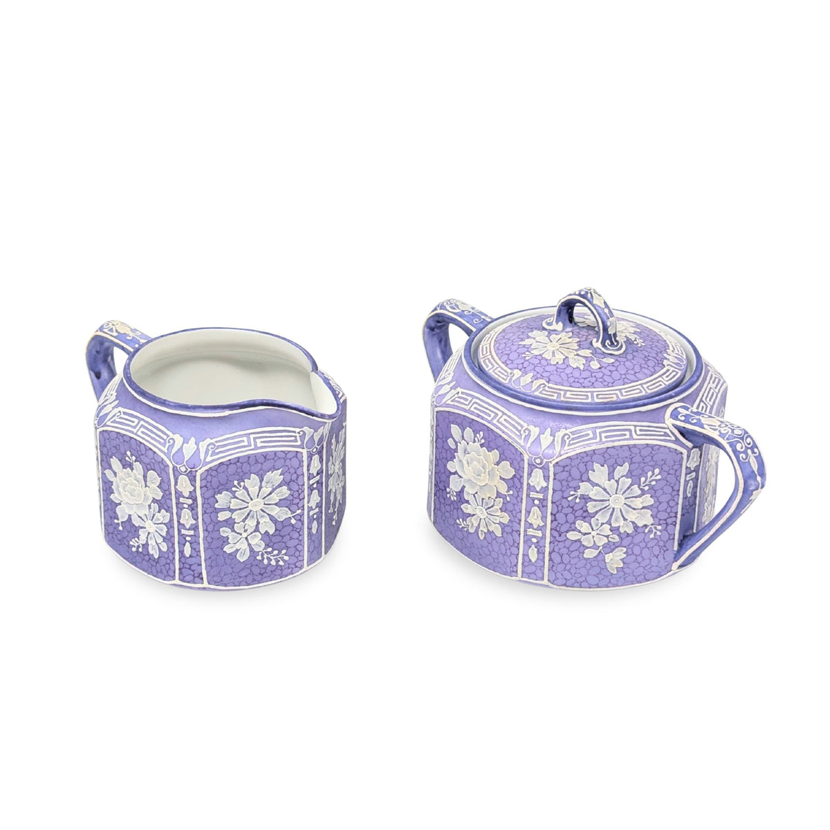 Nippon Lavender Moriage "Jasperware" Cream & Lidded Sugar