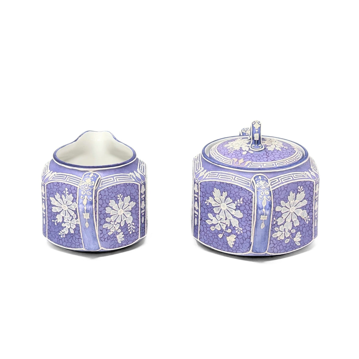 Nippon Lavender Moriage "Jasperware" Cream & Lidded Sugar