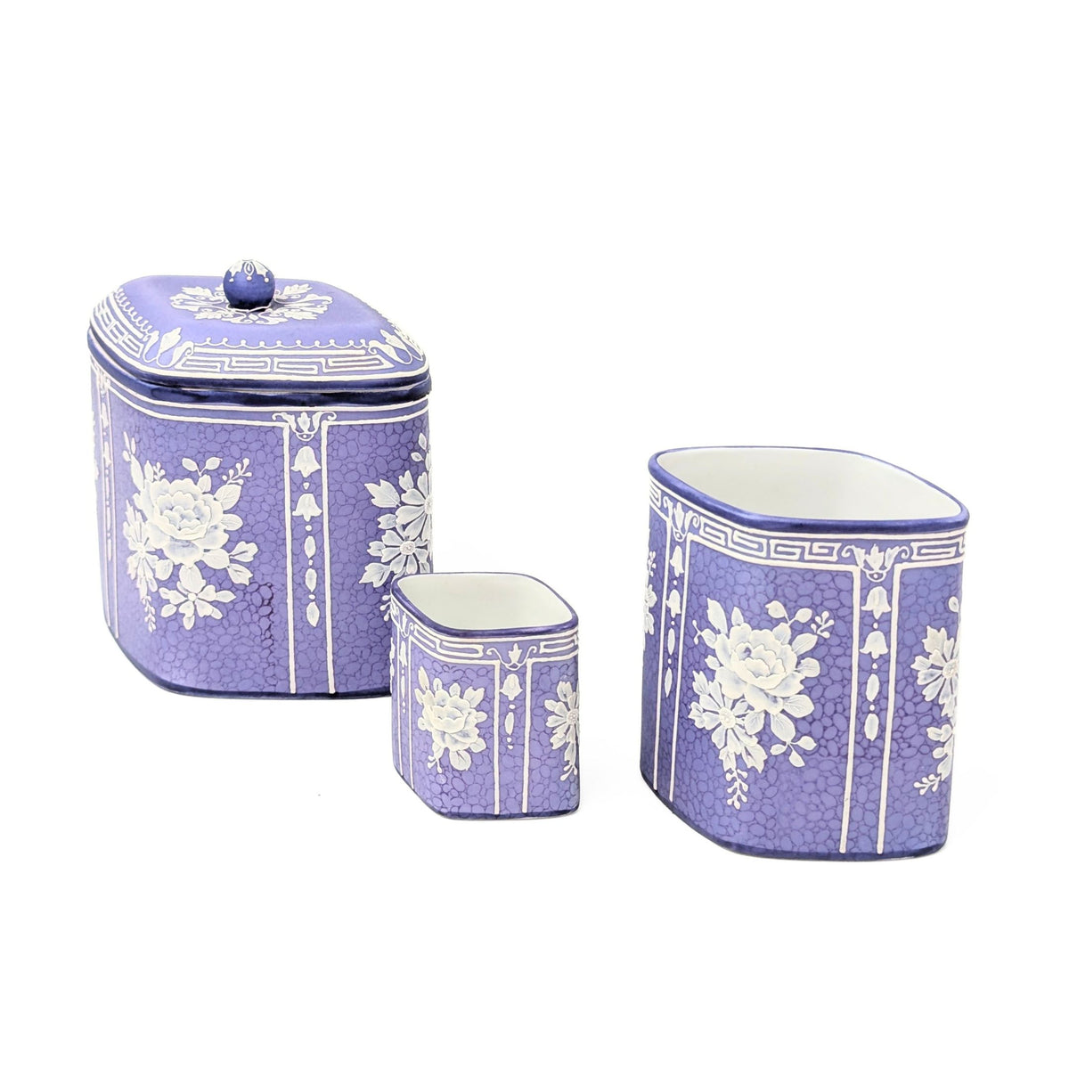 Nippon Lavender Moriage "Jasperware" 3pc Set