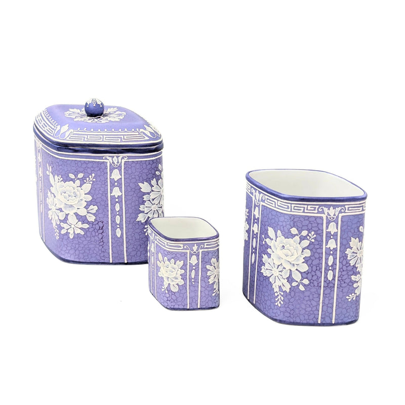 Nippon Lavender Moriage "Jasperware" 3pc Set
