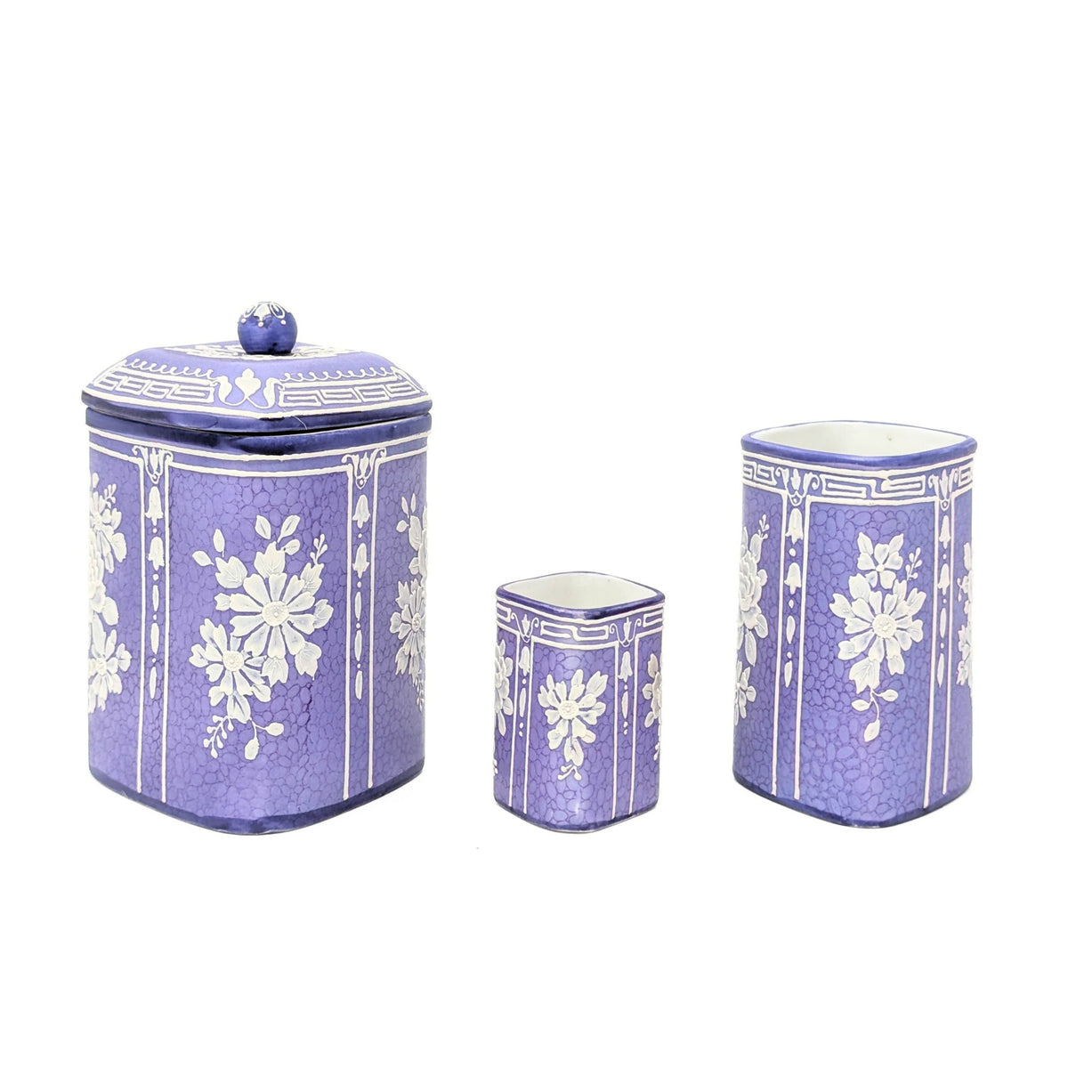Nippon Lavender Moriage "Jasperware" 3pc Set