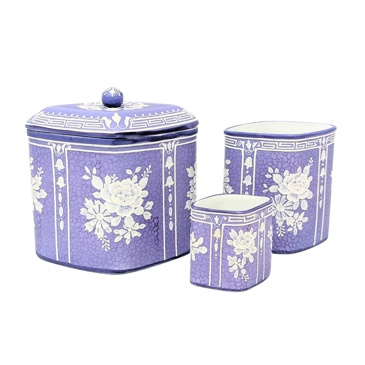 Nippon Lavender Moriage "Jasperware" 3pc Set