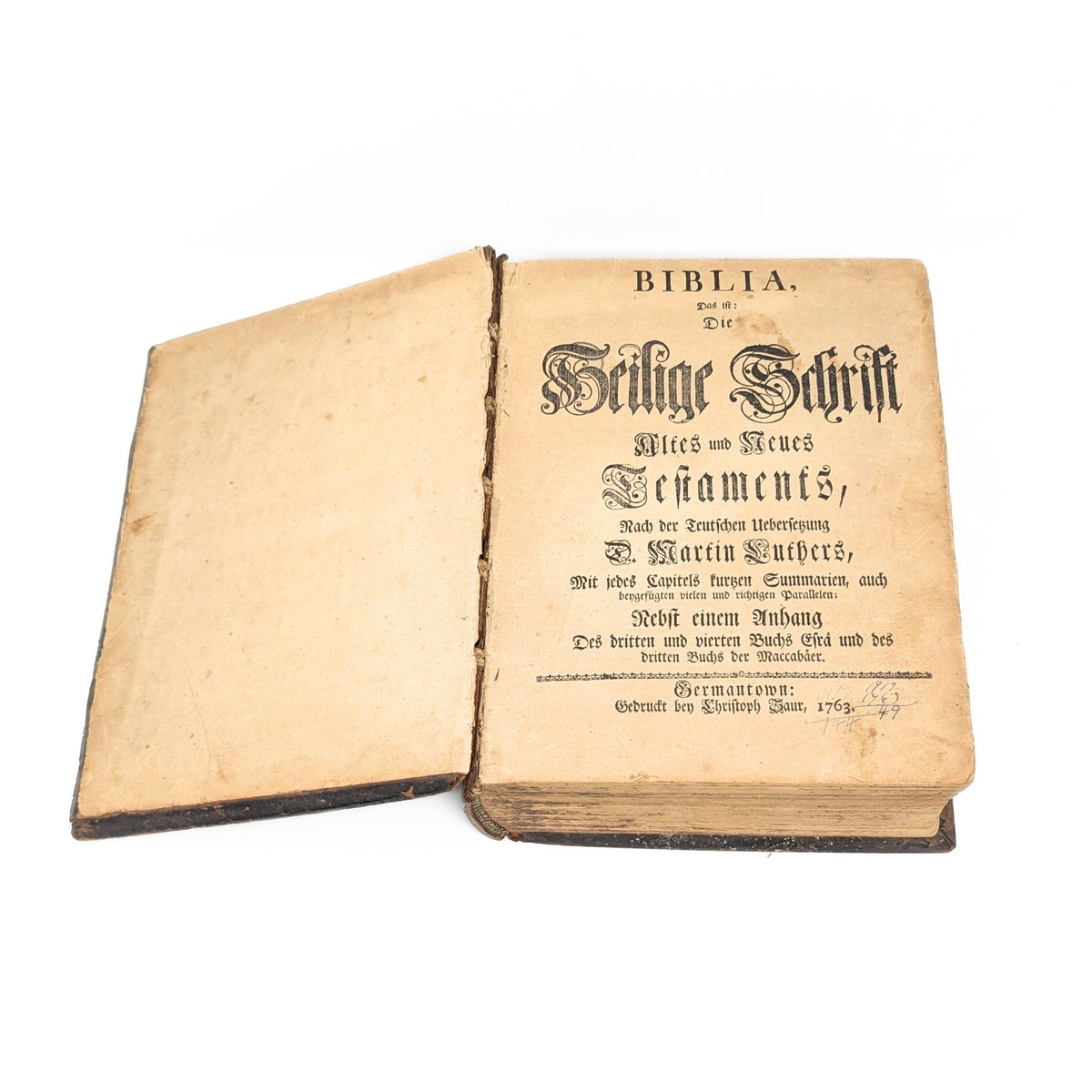 1763 German Bible Published in Germantown, PA by Christoph Sauer II