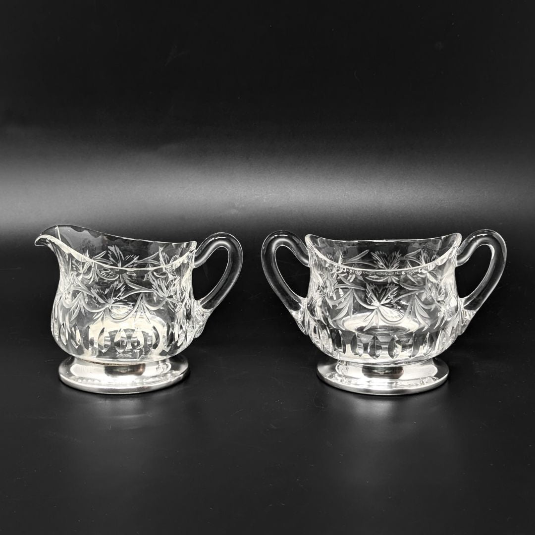 T. G. Hawkes Co. Sterling Footed Crystal Cream & Sugar